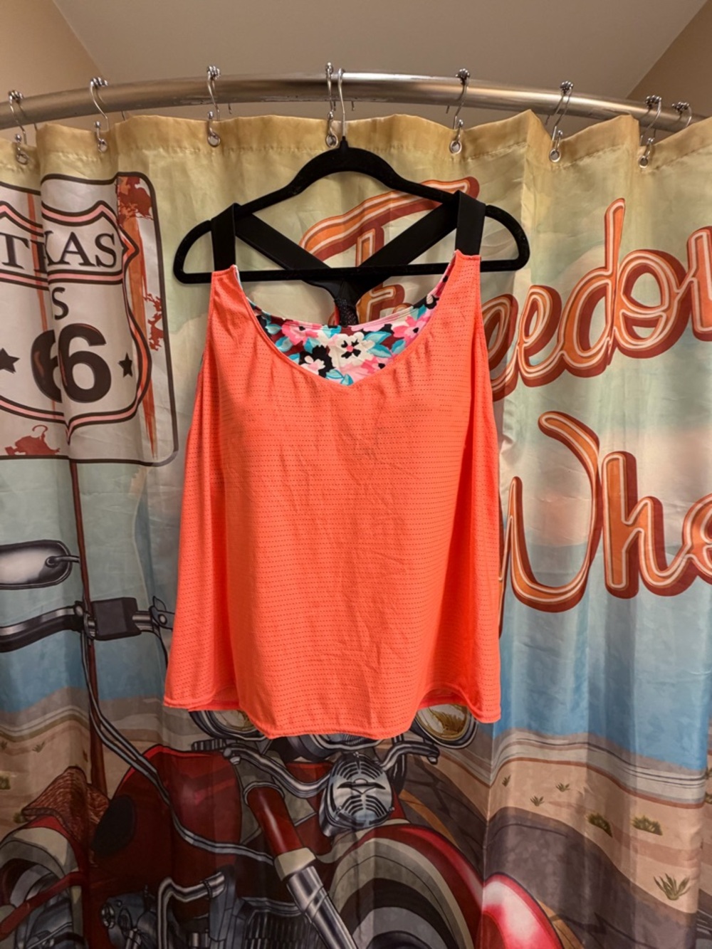 ZeroXposur Coral Active Tank with Black Strappy Back and Floral Liner